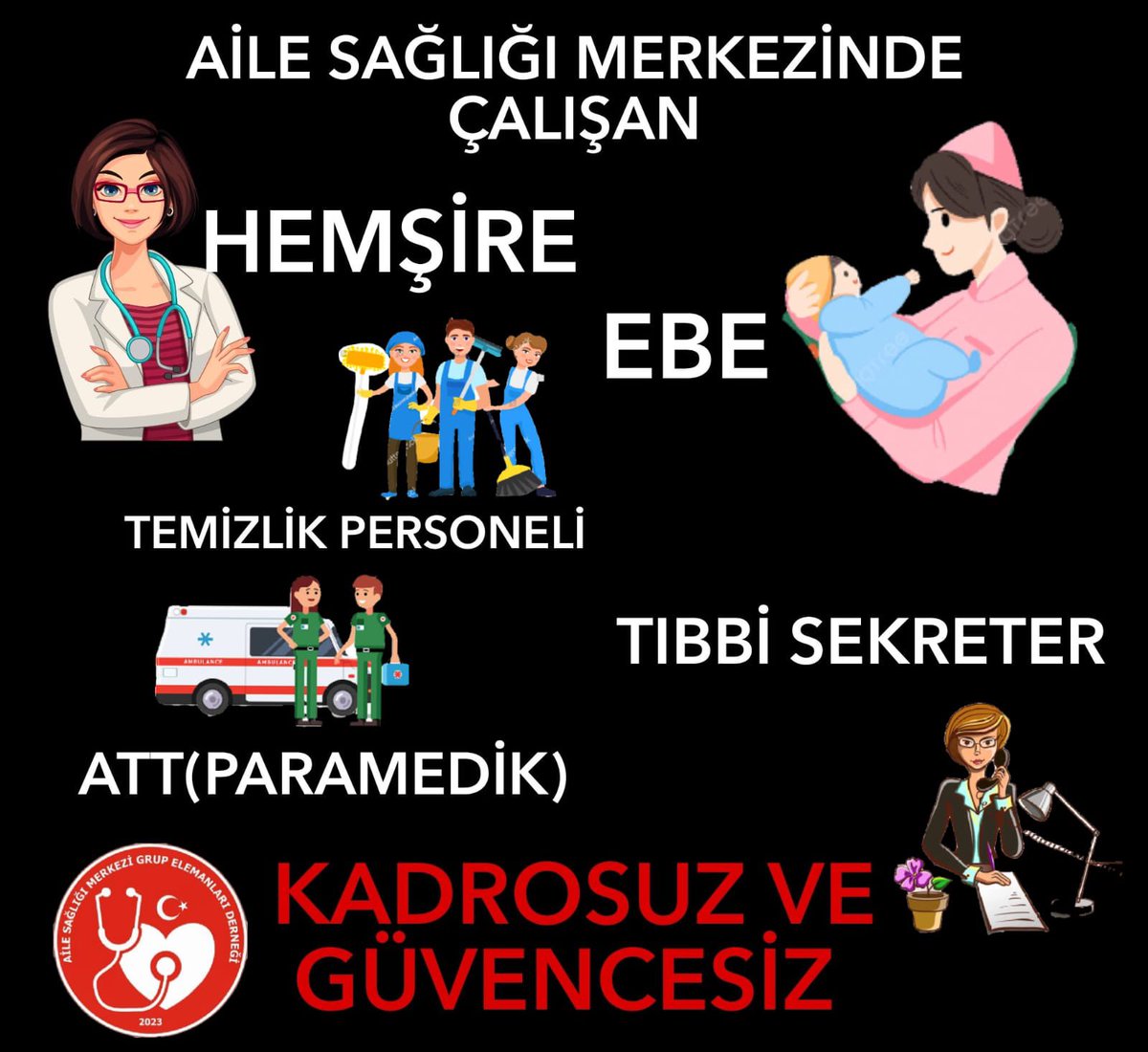 Aile Sağlığı Merkezi grup elemanlarının hakları sadece kendi geleceğini değil toplumun sağlığınıda güvence altına alır

#İşverenBakanlıktır