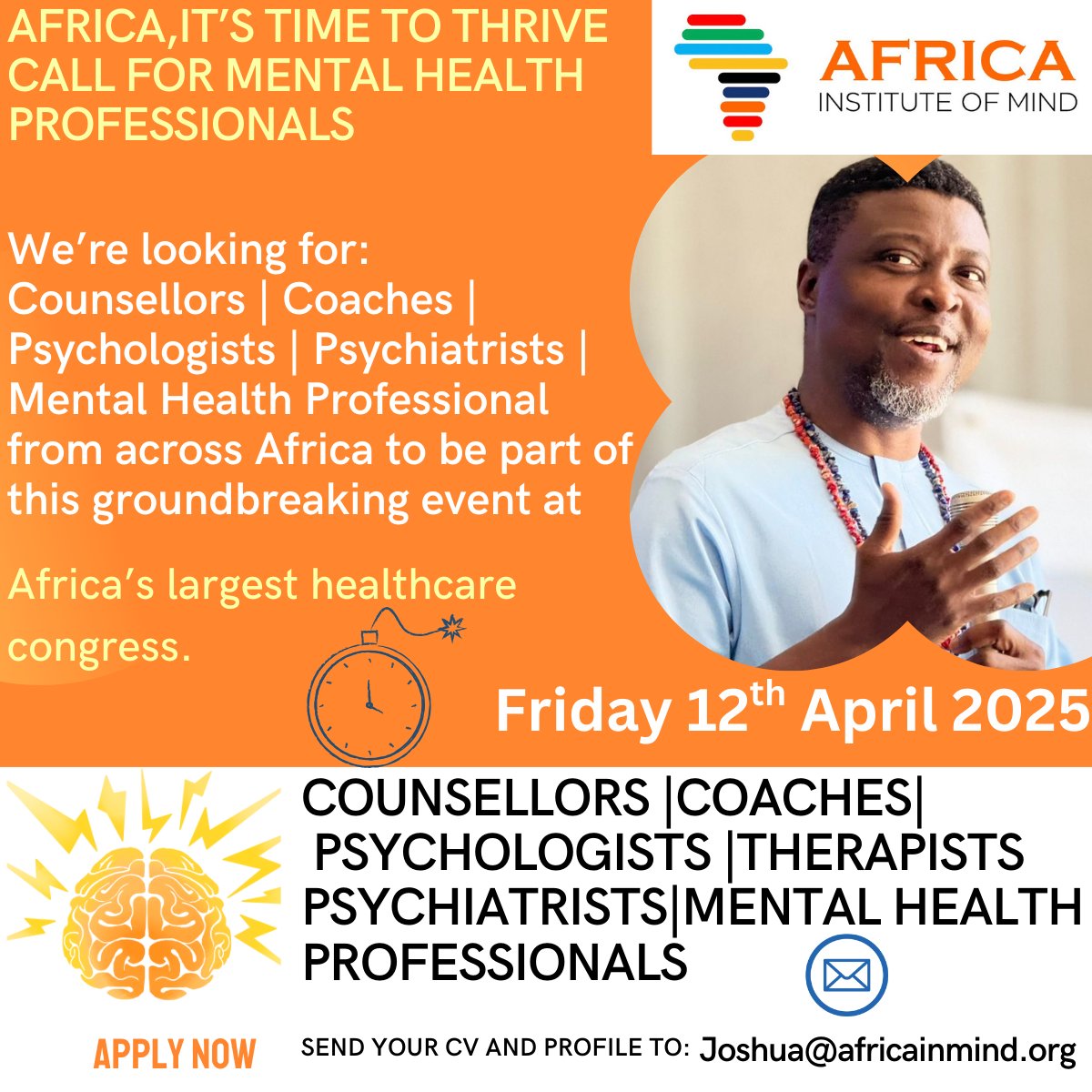 #Africa, It's time to #Thrive . Call for #Mentalhealth professionals => shorturl.at/nxuZa #Deadline Friday 12th April 2025