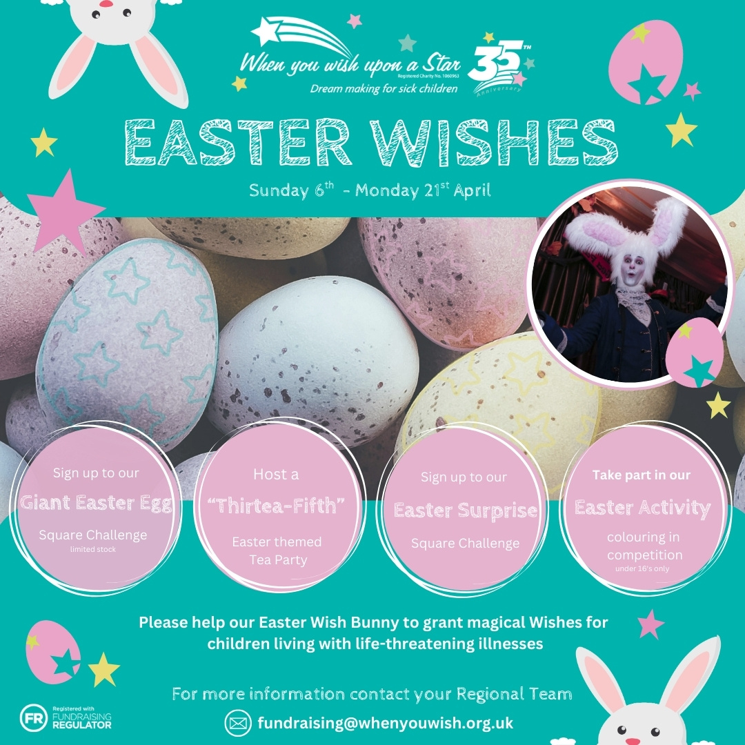 When You Wish (@whenyouwishuk) on Twitter photo Can you help our Easter Wish bunny to help grant more Wishes?!
Sign up today to one of our fun Easter Activities
Open the Easter magic here: whenyouwishuponastar.org.uk/events/2025-04…
For more info
fundraising@whenyouwish.org.uk Can you help our Easter Wish bunny to help grant more Wishes?!
Sign up today to one of our fun Easter Activities
Open the Easter magic here: whenyouwishuponastar.org.uk/events/2025-04…
For more info
fundraising@whenyouwish.org.uk