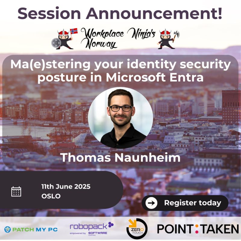 WPNinjasNO (@wpninjasno) on Twitter photo Are you underestimating the importance of reviewing your identity security settings? Join <a href="/Thomas_Live/">Thomas Naunheim</a> to explore critical configuration areas and learn how to discover and automate tracking of (mis)configurations using community tools like Maester, EntraOps, and EIDSCA. Are you underestimating the importance of reviewing your identity security settings? Join <a href="/Thomas_Live/">Thomas Naunheim</a> to explore critical configuration areas and learn how to discover and automate tracking of (mis)configurations using community tools like Maester, EntraOps, and EIDSCA.