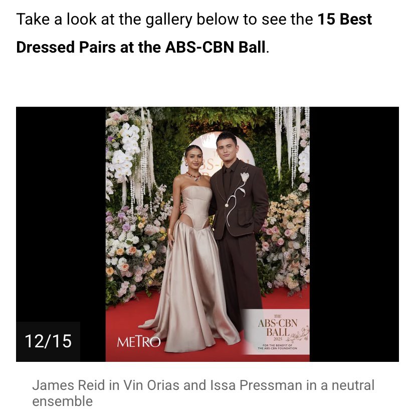 CARELESS MUSIC (@careless_ph) on Twitter photo James Reid and Issa Pressman walked the #ABSCBNBall2025 red carpet with a style that speaks volumes 🤎
Thank you for the features <a href="/lofficielph/">L'Officiel PH</a> <a href="/previewph/">Preview.ph</a> <a href="/ABSCBN/">ABS-CBN Entertainment</a>
#ABSCBNBall2025 #JamesReid #IssaPressman James Reid and Issa Pressman walked the #ABSCBNBall2025 red carpet with a style that speaks volumes 🤎
Thank you for the features <a href="/lofficielph/">L'Officiel PH</a> <a href="/previewph/">Preview.ph</a> <a href="/ABSCBN/">ABS-CBN Entertainment</a>
#ABSCBNBall2025 #JamesReid #IssaPressman
