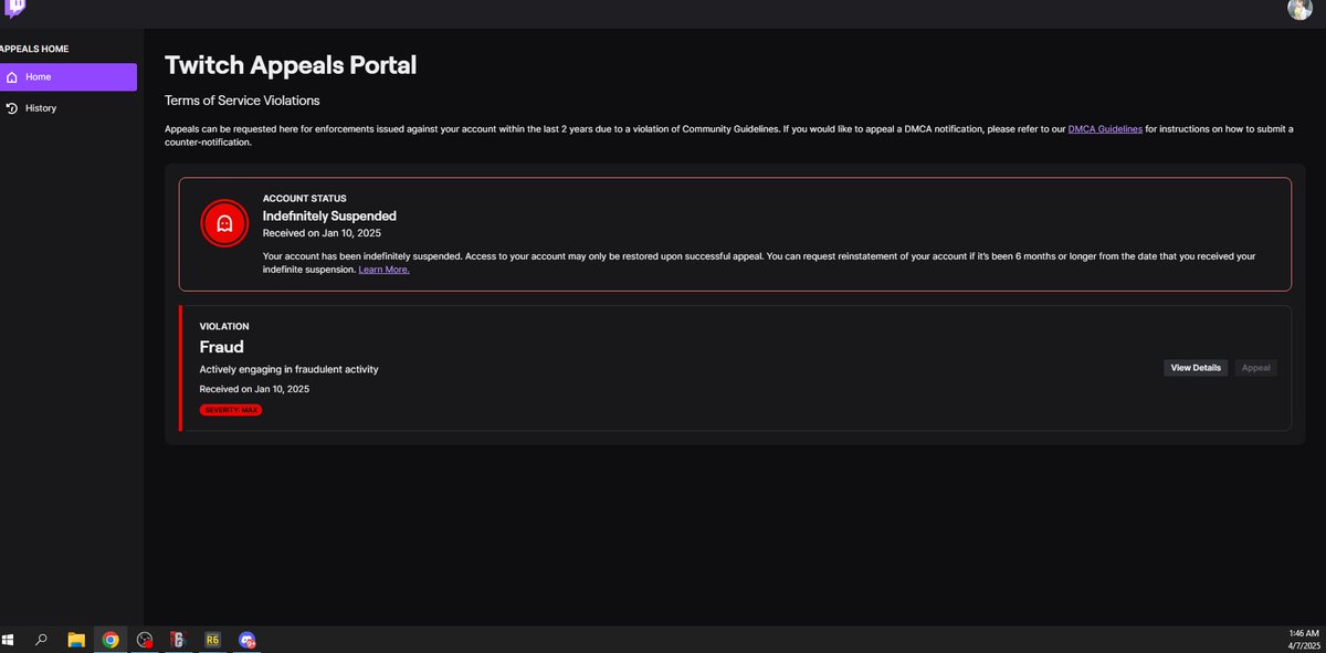 <a href="/TwitchSupport/">Twitch Support</a> <a href="/Twitch/">Twitch</a> IDK WTF IS GOING ON MAN BUT IVE BEEN STREAMING FOR 4+ YEARS A BAN FOR NO APPARENT REASON I DONT VIEWBOT OR FOLLOWBOT AND I FOLLOW TOS.... IT TOOK ME SO LONG TO GET AFFALIATED NOW IM JUS DONE I USE TO HAVE PASSION FOR THIS BUTZ THIS SUCKSS...plz help