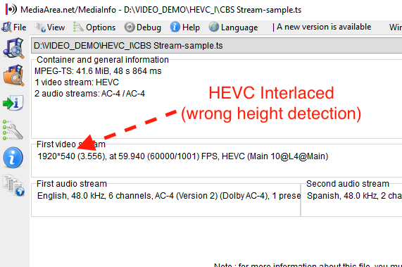GaraninApps's tweet photo. 🚀 SRT MiniServer 2.5.4 Now Supports HEVC *Interlaced* Streams!

Alas but tools like VLC, MediaInfo, and FFmpeg (and apps based on it) struggle with HEVC Interlaced streams (often displaying them at half-height - 540 instead of 1080). We solve this task in our last update. https://t.co/qA5L1lsv4n