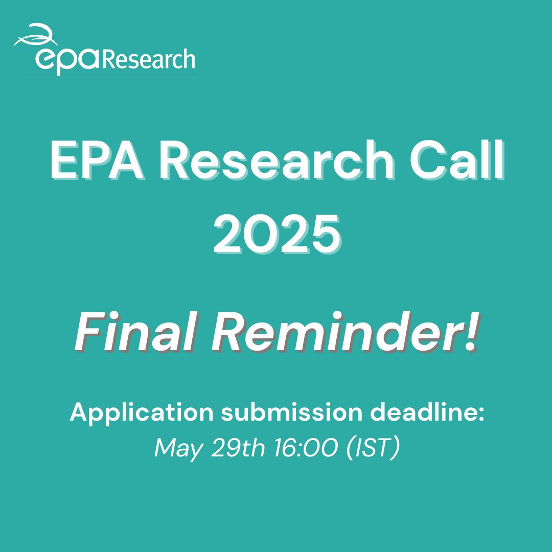 📢Final Reminder!

The EPA Research Call application submission deadline is May 29th 16:00 (IST).

Apply here: epa.ie/our-services/r…