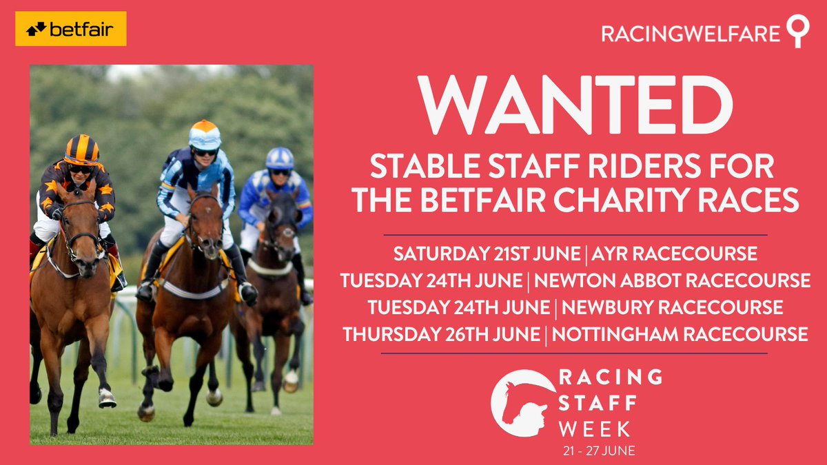 Racing Welfare (@racingwelfare) on Twitter photo Has watching the #GrandNational made you wish you could ride in a race?
Now could be your chance! Entries are now open for the 2025 Stable Staff Races as part of #RacingStaffWeek
Apply here: racingwelfare.co.uk/rsw
<a href="/ayrracecourse/">Ayr Racecourse</a> <a href="/NewtonAbbotRace/">Newton Abbot Races</a> <a href="/NewburyRacing/">Newbury Racecourse</a> <a href="/NottsRacecourse/">Nottingham Racecourse</a> Has watching the #GrandNational made you wish you could ride in a race?
Now could be your chance! Entries are now open for the 2025 Stable Staff Races as part of #RacingStaffWeek
Apply here: racingwelfare.co.uk/rsw
<a href="/ayrracecourse/">Ayr Racecourse</a> <a href="/NewtonAbbotRace/">Newton Abbot Races</a> <a href="/NewburyRacing/">Newbury Racecourse</a> <a href="/NottsRacecourse/">Nottingham Racecourse</a>