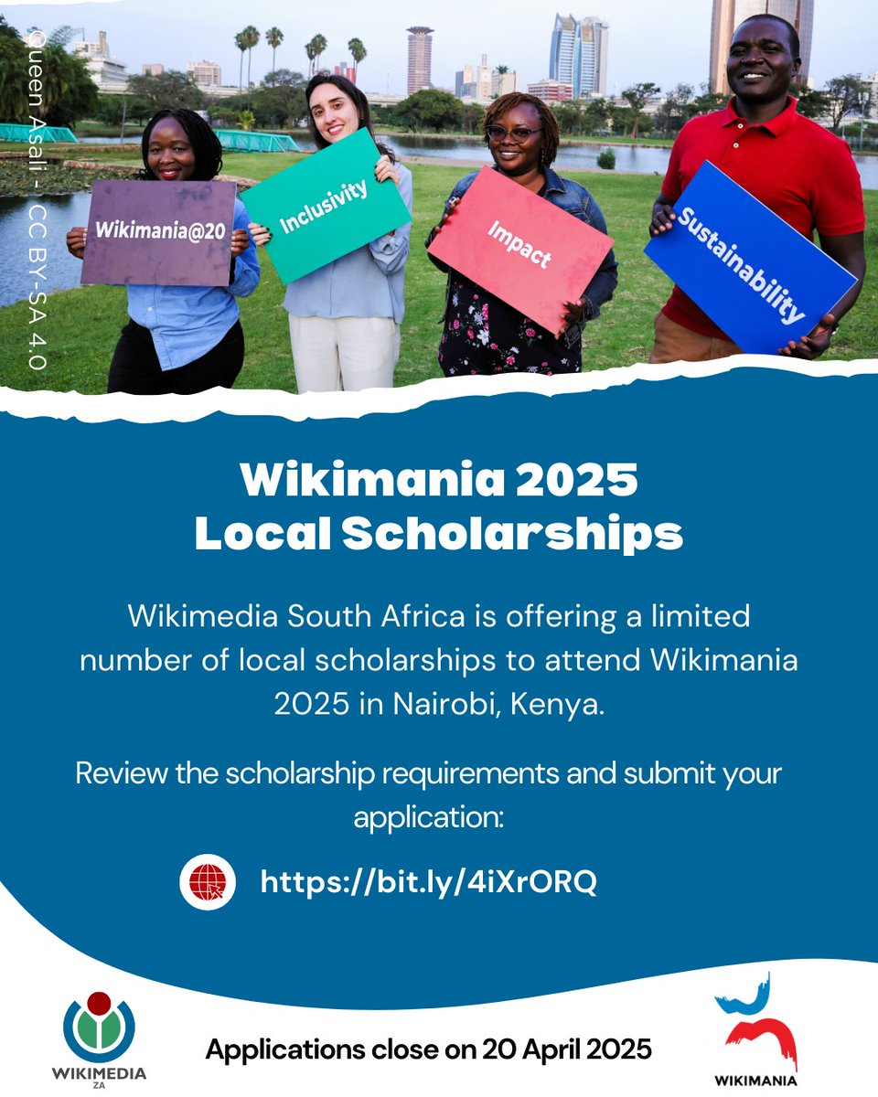 Call for Applications! 📢

#WikimediaSouthAfrica #WikimediaZA #Wikimania2025 #scholarshipopportunity