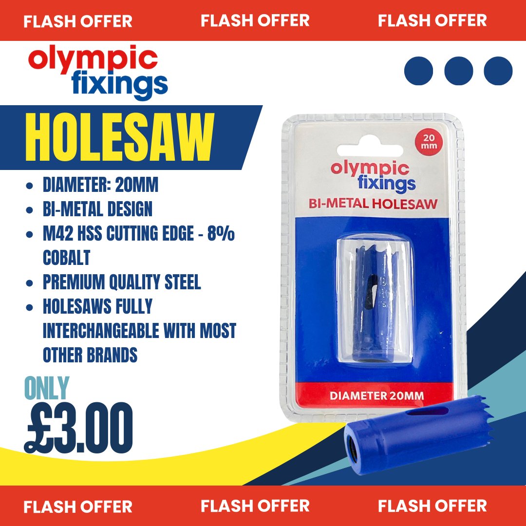 meteorelec's tweet image. 🔥 Tradesman 20MM Holesaw

✔️ Robust Construction: HSS Bi-Metal build for long-lasting sharpness.
✔️ Engineered for Excellence: Ideal for cutting through tough materials.

🛒 Shop Now: bit.ly/3XFkDVX

#MeteorElectrical #OlympicFixings #Holesaw #Tools #Sale #Offer #Deal