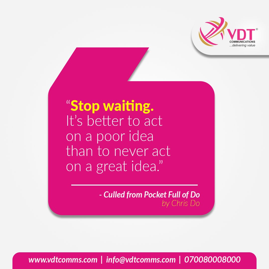 vdtcomms's tweet image. "Stop waiting. It’s better to act on a poor idea than to never act on a great one."
— Chris Do
Start messy. Learn fast. Move forward.
#MondayMotivation #StartNow #ChrisDo #VDTInspires #EntrepreneurMindset #NaijaTech #DoItAfraid #BusinessGrowth