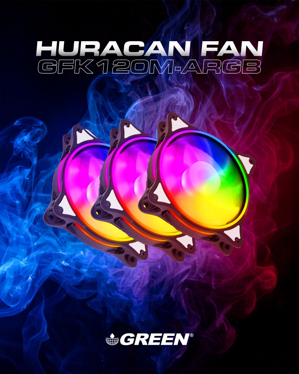greennettr's tweet photo. HURACAN FAN GFK120M-ARGB Üçlü Fan Kiti ile bilgisayarınızın soğutma performansını ve estetiğini artırın! 💨🌈 

🚀 Öne Çıkan Özellikler:
✅ Yüksek Performanslı Fanlar: Her biri 1500RPM hızında çalışan 3 adet 120mm fan ile üstün soğutma sağlar.  
✅ Göz Alıcı ARGB Aydınlatma: Anakart senkronizasyonu (MB Sync) ve uzaktan kumanda ile kontrol edilebilen 366 farklı aydınlatma modu ve 10'dan fazla efekt seçeneği sunar.  
✅ 9 Kanallı Merkezi Hub: Aynı anda 9 adede kadar fanın bağlanmasına olanak tanıyarak sisteminizin soğutma kapasitesini genişletir.  
✅ Sessiz ve Verimli Çalışma: Optimize edilmiş fan tasarımı sayesinde yüksek performansı düşük gürültü seviyesiyle birleştirir. 
✅ Kolay Kurulum: Tak-çalıştır özelliği ve uyumlu bağlantılarıyla hızlı ve zahmetsiz montaj imkanı sunar. 

🔗 Detaylar ve satın alma için: https://t.co/V7LiosZzgI

#GreenPlanetGaming #HURACANFAN #ARGB #GamingSetup #PCCooling