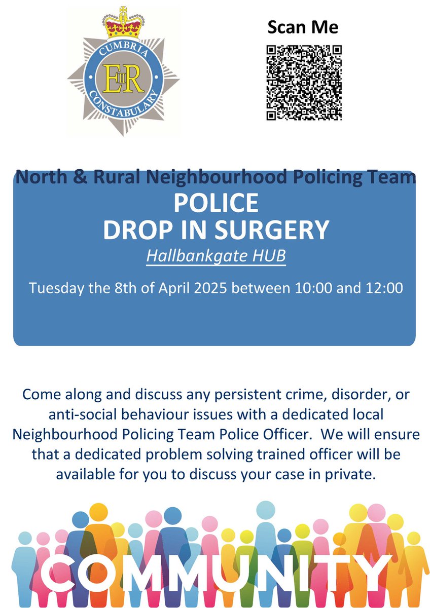 Come and speak with PC 2668 at Hallbankgate HUB.