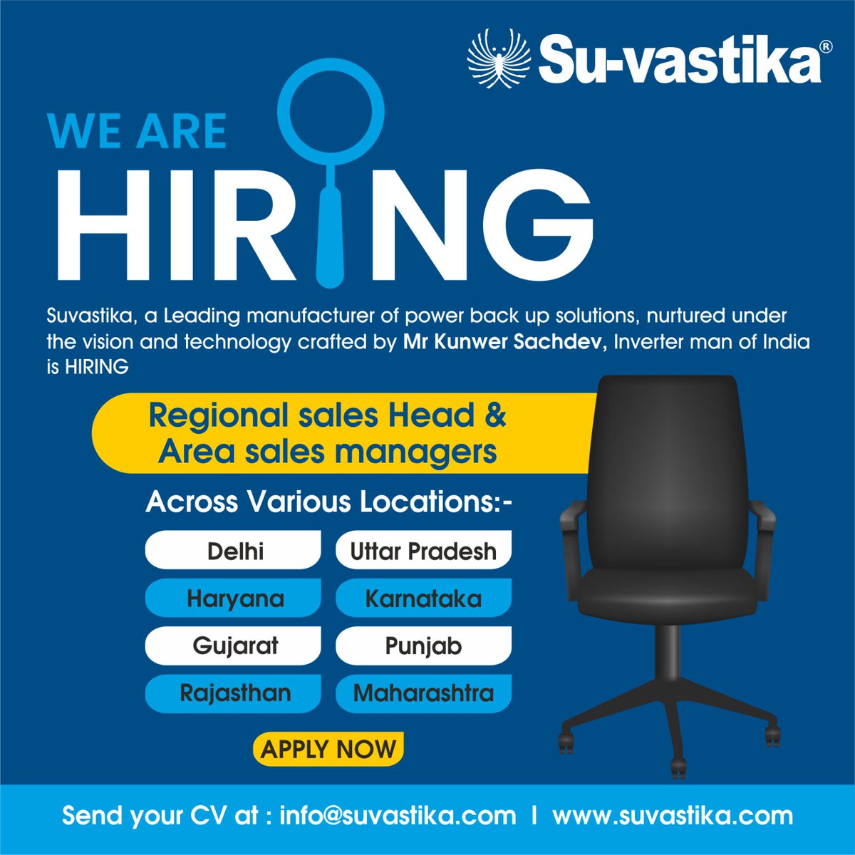 Su-vastika Systems Private Limited (@suvastika) on Twitter photo Join Su-vastika as a Regional Sales Head or Area Sales Manager! Exciting opportunities across India. Apply now!
📍 Locations: Delhi, Uttar Pradesh, Haryana, Karnataka, Gujarat, Punjab, Rajasthan, Maharashtra
📩 Send your CV to info@suvastika.com
🌐 Visit: suvastika.com Join Su-vastika as a Regional Sales Head or Area Sales Manager! Exciting opportunities across India. Apply now!
📍 Locations: Delhi, Uttar Pradesh, Haryana, Karnataka, Gujarat, Punjab, Rajasthan, Maharashtra
📩 Send your CV to info@suvastika.com
🌐 Visit: suvastika.com