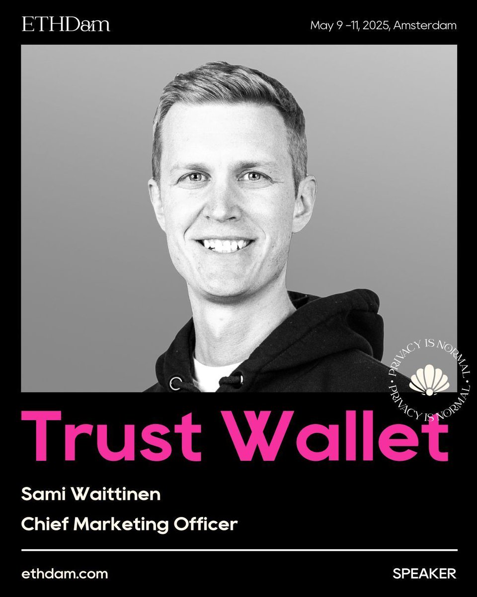 🎤 #ETHDam Speaker Announcement! 🔥 Welcoming <a href="/samifami/">Sami</a>, Head of Marketing at <a href="/TrustWallet/">Trust Wallet</a>, to the speaker lineup.

Sami brings a track record from Rovio, Uber, and Binance, now driving adoption at Trust Wallet.

🌷 Join us at ethdam.com
💳 Dutch attendees: iDEAL