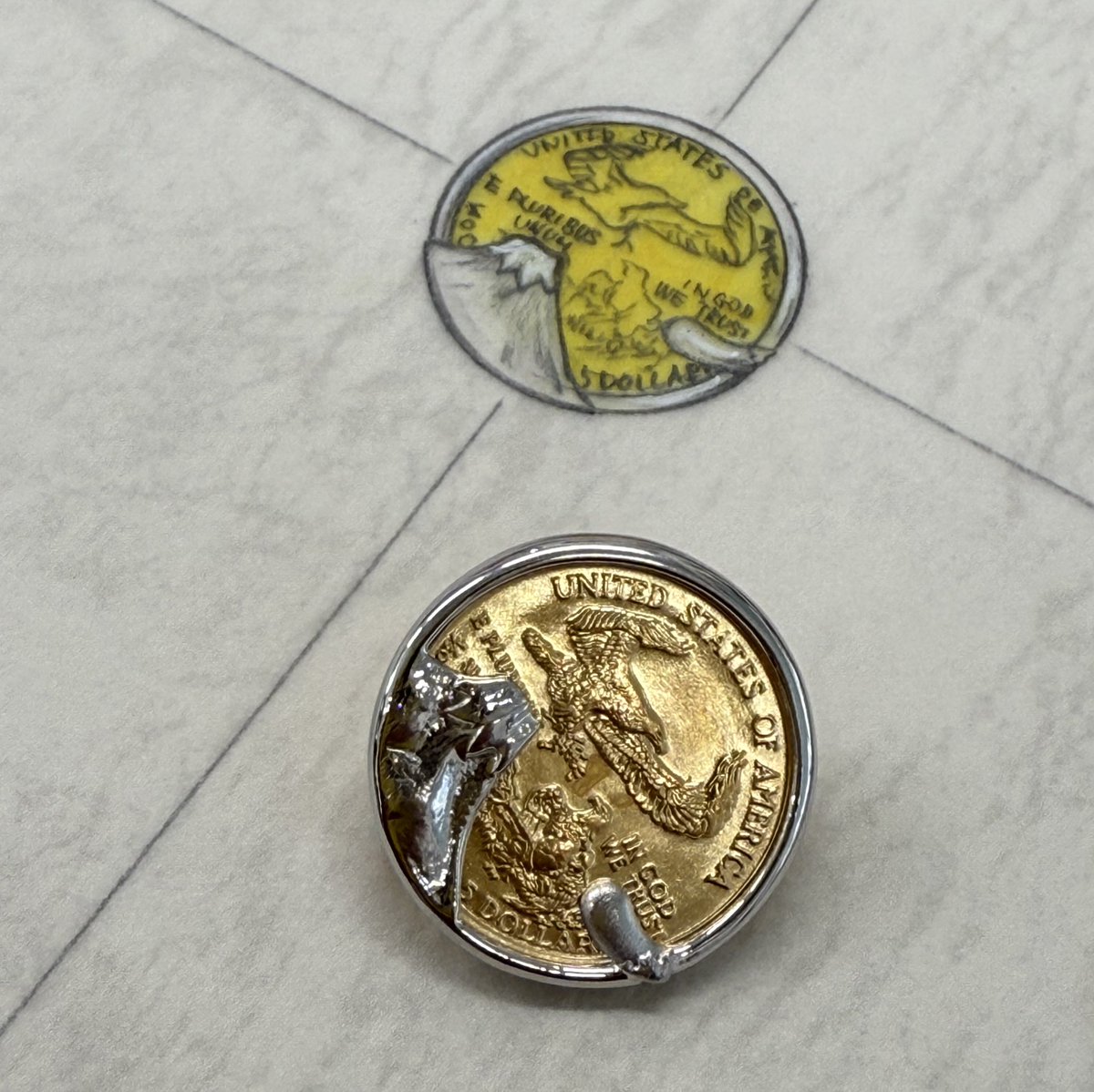 コインの枠加工で遊んでみました^_^ 「一富士二鷹三茄子」