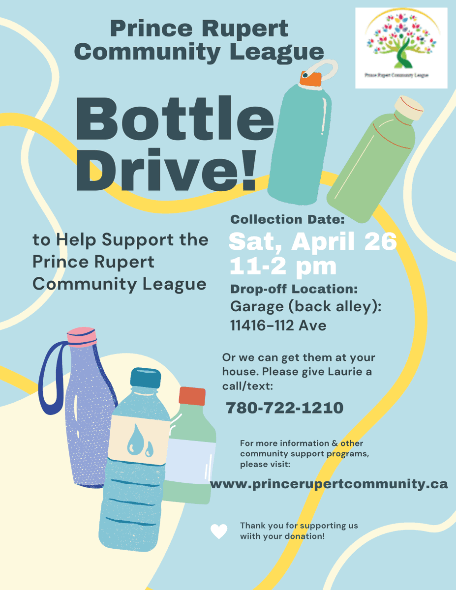 Good evening #PRCL members,

Help support our #CommunityLeague with a bottle drive! Drop off bottles at the Garage 11416-112 Ave (back alley) or if you need them picked up please contact 780-722-1210. Please see the poster for full details.

Thank you!
#yeg