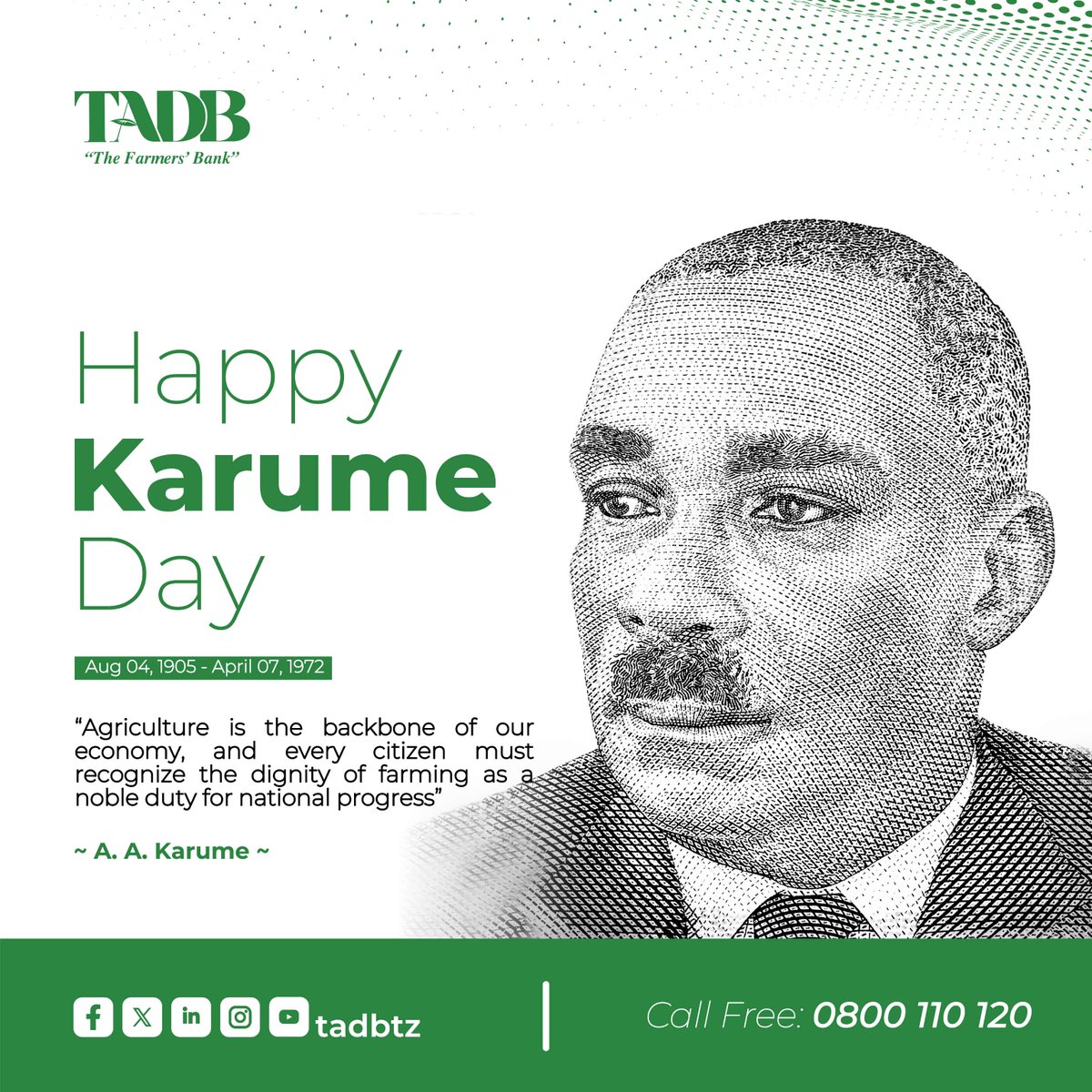 Tunawatakia Heri ya Kumbukizi ya Siku ya Sheikh Abeid Amani Karume!

#TADB #KarumeDay #KilimoKinabenkinka