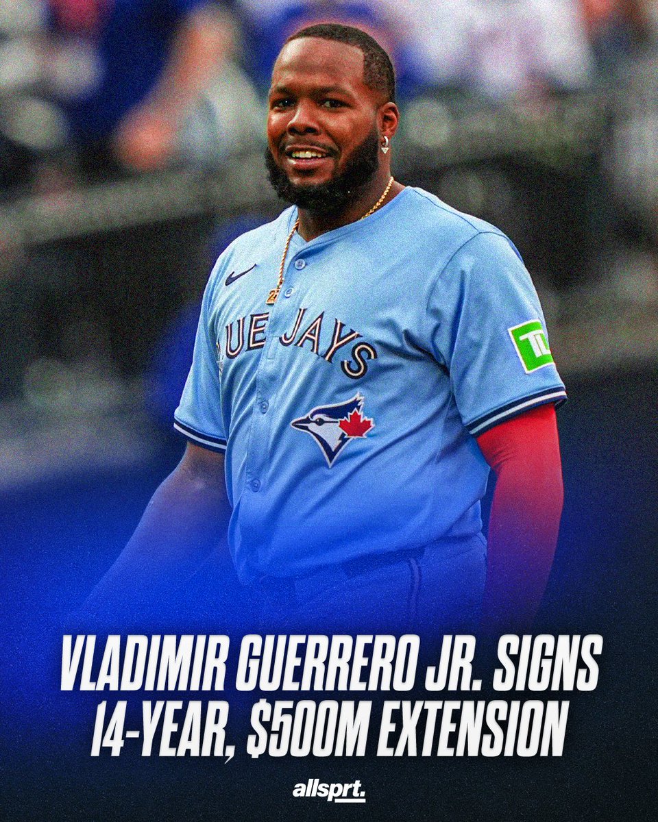 AllSprtCom's tweet image. Vladimir Guerrero Jr. has signed a mammoth 14-year, $500 million contract extension with the Toronto Blue Jays per Jeff Passan.

#mlb