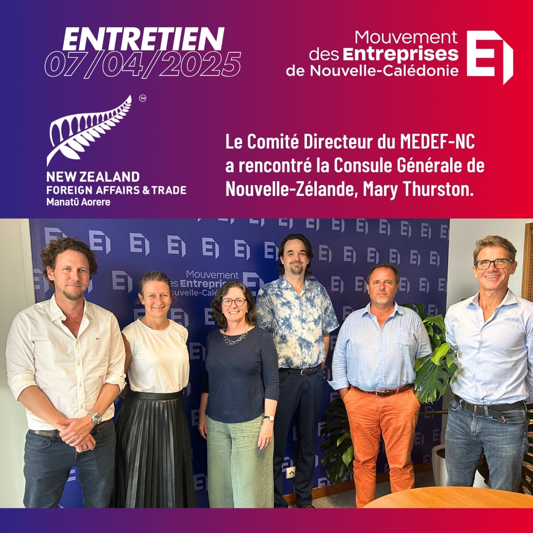 Le <a href="/MedefNC/">MEDEF-NC</a> a eu le plaisir de rencontrer Mary Thurston, Consule Générale de #NouvelleZélande. Il a été question de voir comment s'inspirer de leur modèle de développement économique et accroître les échanges humains, commerciaux et touristiques entre les 2 îles.