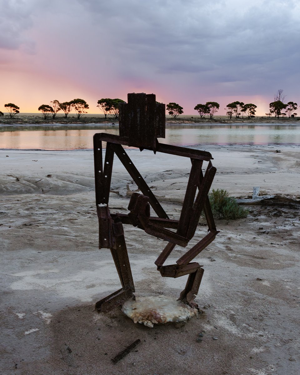 gointerstate's tweet image. Fairy floss skies, sculptures and a yellow lake, not something you would expect to hear when describing the wheatbelt. 10km west of Kondinin on the Corrigin-Kondinin Road you can view the eclectic statues ‘Waiting for Hay’ created by a local Kondinin farmer Kelly Browning.