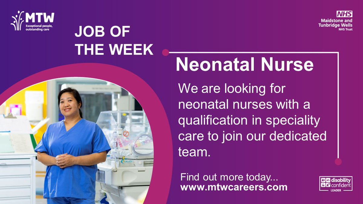 MTW NHS Recruitment and Apprenticeships (@mtwrecruitment) on Twitter photo Job of the week!
Are you a qualified neonatal nurse with a qualification in specialty care?
Join our incredible team at Maidstone and Tunbridge Wells NHS Trust!
Curious about upcoming opportunities? Stay in the loop by joining our mailing list: mtw-tr.attraction@nhs.net Job of the week!
Are you a qualified neonatal nurse with a qualification in specialty care?
Join our incredible team at Maidstone and Tunbridge Wells NHS Trust!
Curious about upcoming opportunities? Stay in the loop by joining our mailing list: mtw-tr.attraction@nhs.net