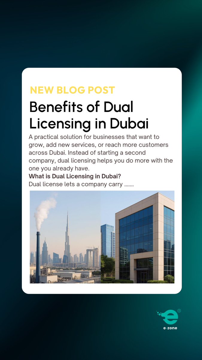 ezoneuae's tweet image. Ever heard of dual licenses in Dubai?

Most people think Free Zone vs. Mainland is an either/or decision.

CLICK THE LINK TO LEARN MORE
e.zone/dual-licensing…

#UAECompanies #duallicensing #freezone #mainland #businesssetup #businessexpansion #EZONE #entrepreneurship #SMEgrowth