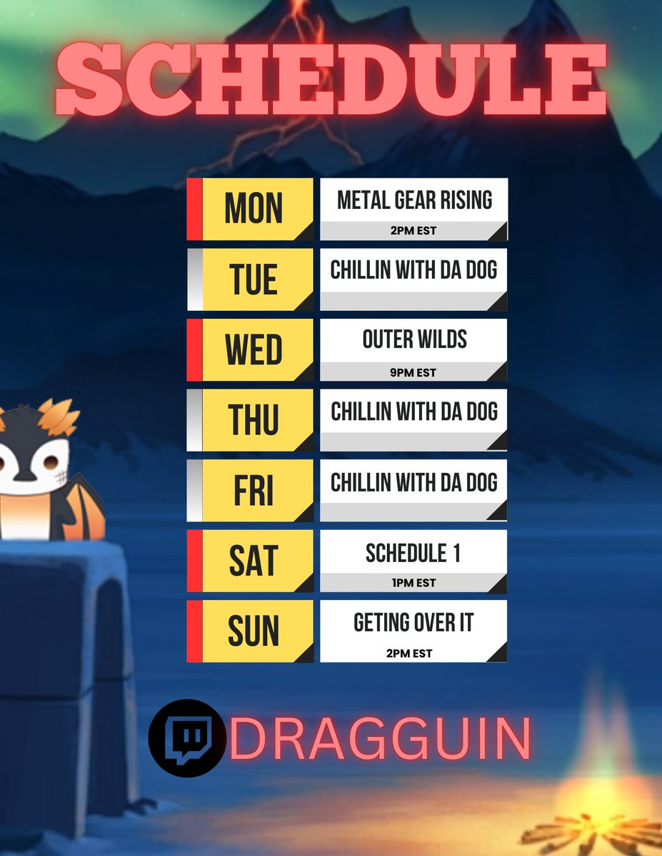 Also 

WE GOT THIS WEEKS SCHEDULE 

LETS GO!!!!!!!!!!!!