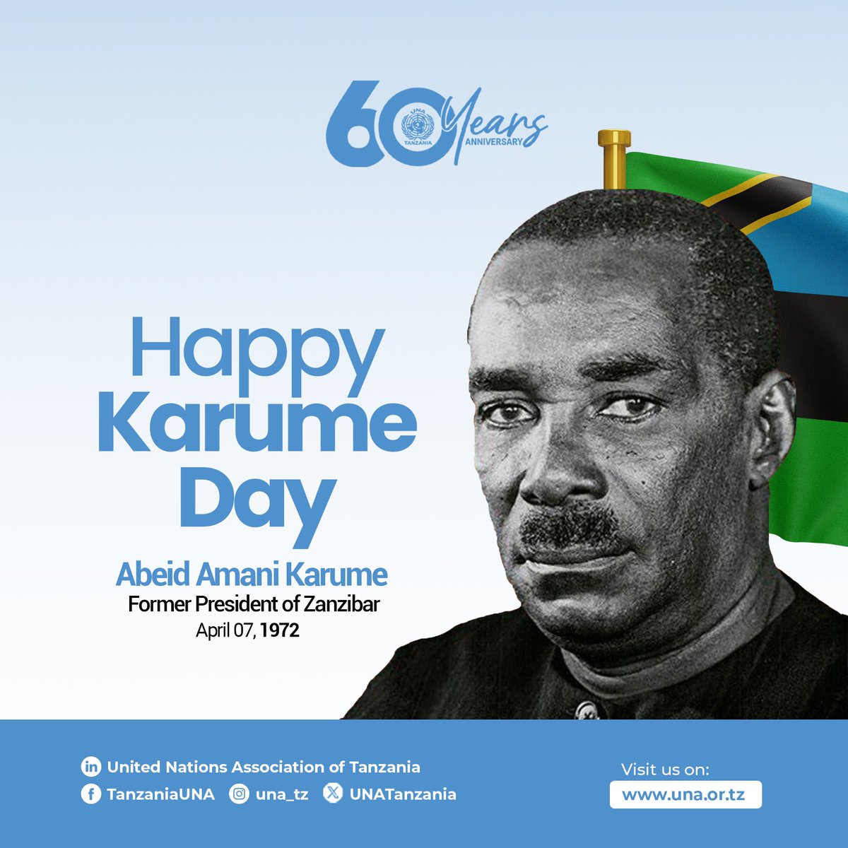 Leo tunaadhimisha Siku ya Karume, tukikumbuka mchango mkubwa wa Hayati Sheikh Abeid Amani Karume Rais wa kwanza wa Zanzibar na shujaa wa ukombozi. 

UNA Tanzania tunatambua na kuthamini jitihada za kihistoria zilizowekwa katika kuimarisha mshikamano, amani, na maendeleo visiwani
