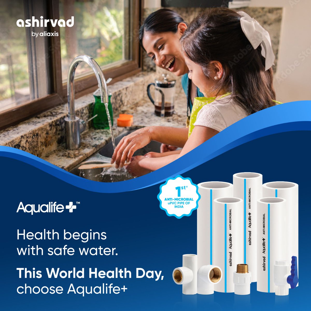 This World Health Day, choose pipes that care for your health.
Meet Ashirvad Aqualife+, India’s first anti-microbial uPVC pipes, ensuring cleaner and safer water for your home. Because true wellness starts with water you can trust.

#WorldHealthDay #AqualifePlus  #HealthyHomes