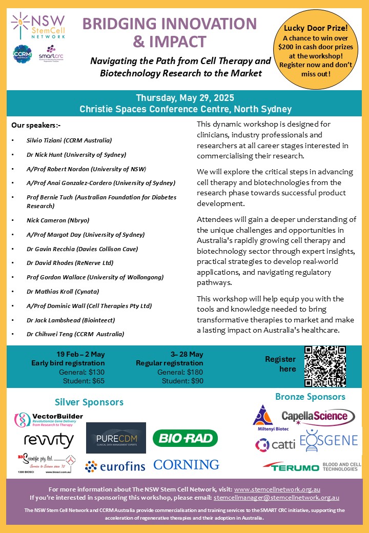 Did you say lucky door prize? Yes! plus a great line up of speakers and we still have early bird rates for tickets -but not for much longer
Get them here trybooking.com/CYWVF
See our website for details  stemcellnetwork.org.au/35th_workshop