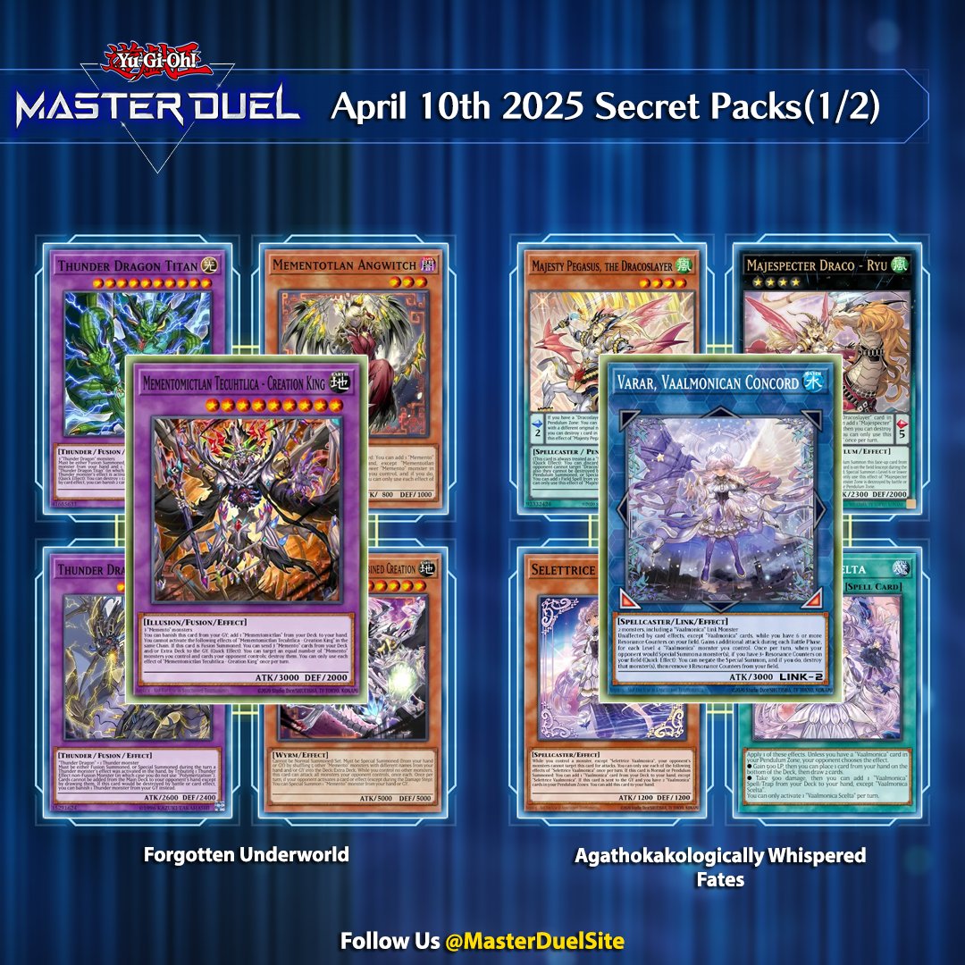 UPDATE: 4 NEW Secret Packs are making their way to Yu-Gi-Oh! Master Duel on April 10th, bringing long-awaited support for "Centur-Ion", "Memento" and "Vaalmonica" to the game - as well as a UPDATE: 4 NEW Secret Packs are making their way to Yu-Gi-Oh! Master Duel on April 10th, bringing long-awaited support for "Centur-Ion", "Memento" and "Vaalmonica" to the game - as well as a