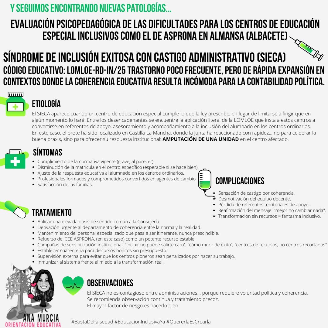 Todo mi apoyo al CEE ASPRONA y a su directora Marta Sánchez
Seguimos encontrando nuevas patologías en el sistema educativo…
Evaluación psicopedagógica de las dificultades para los Centros de Educación Especial inclusivos como el de @cee_saee_almansa_ 

SÍNDROME DE INCLUSIÓN