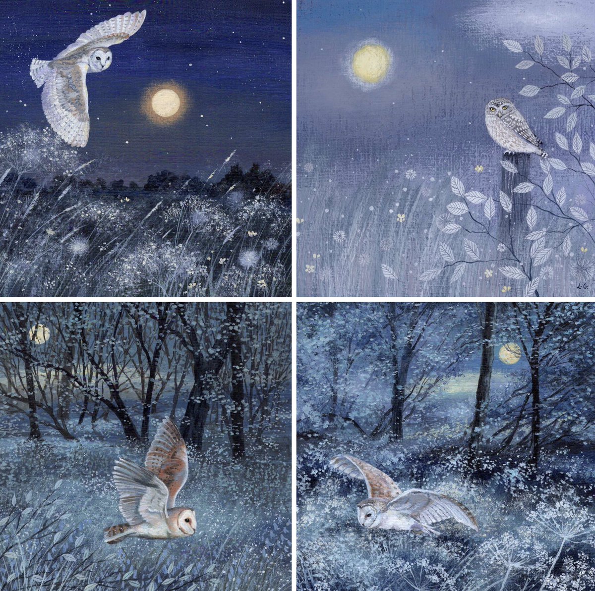 frome_maude's tweet photo. The stunning #fullmoon owls of Lucy Grossmith. #OwlishMonday #fullmoon is coming https://t.co/xROIj8DqXb