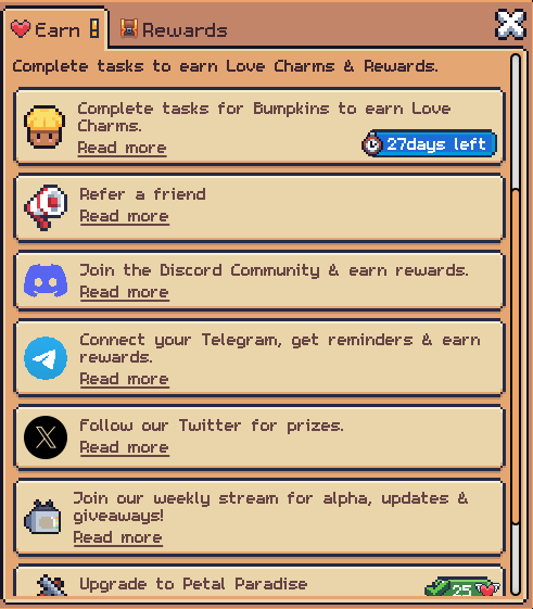 Labochiph's tweet image. These are just a few of a lot of things added in @0xSunflowerLand Make sure that you don't miss anything.

1. Connect and share a photo of your land on X. Make sure to use the hashtag #SunflowerLandFarm
2. Connect your Telegram
3. Invite a friend for Love charms

And Many more!