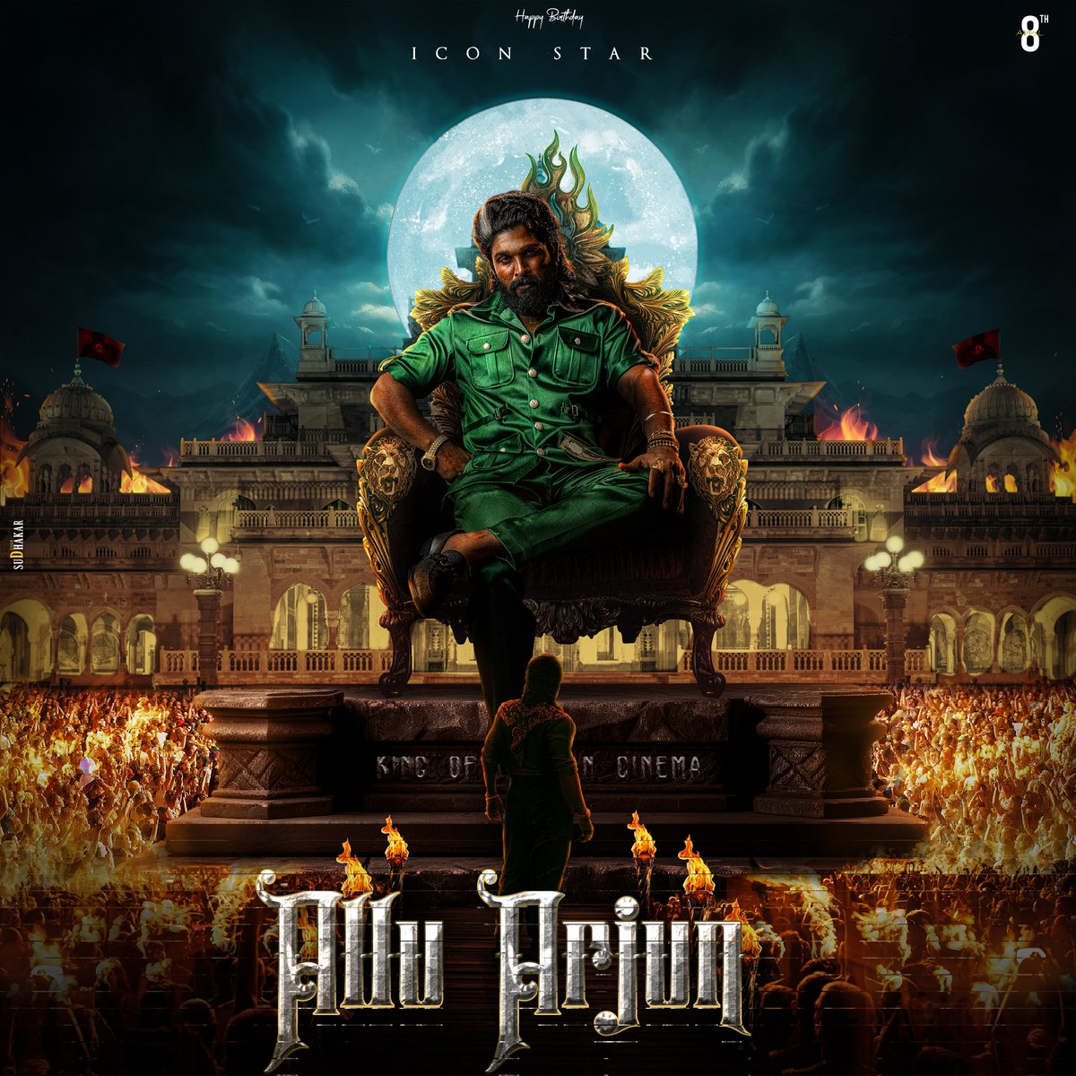 iSudhakar27's tweet image. &quot;One man. One throne. One storm.
Happy Birthday to the Icon Star @AlluArjun , the face of Indian cinema!&quot;

#HappyBirthdayAlluArjun