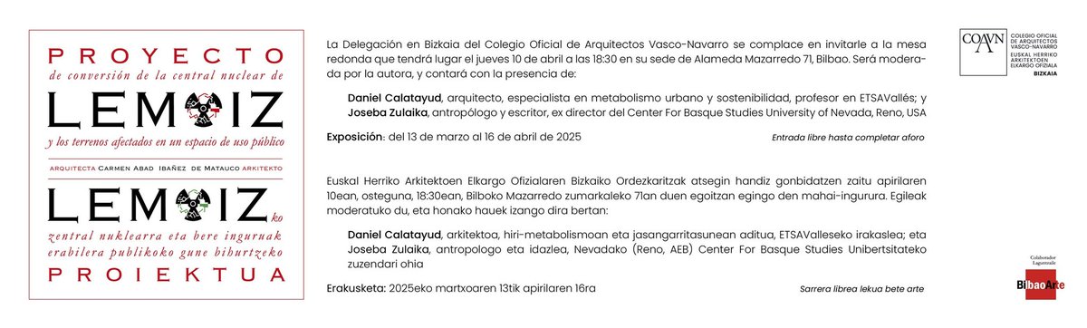 EguzkiEH's tweet image. Ostegunean, Bilbon, luxuzko mahaingurua Lemoizko zentralaren etorkizunari buruz.

El jueves, en #Bilbo , mesa redonda de lujo sobre el futuro de la central de #Lemoiz .
@COAVNbiz