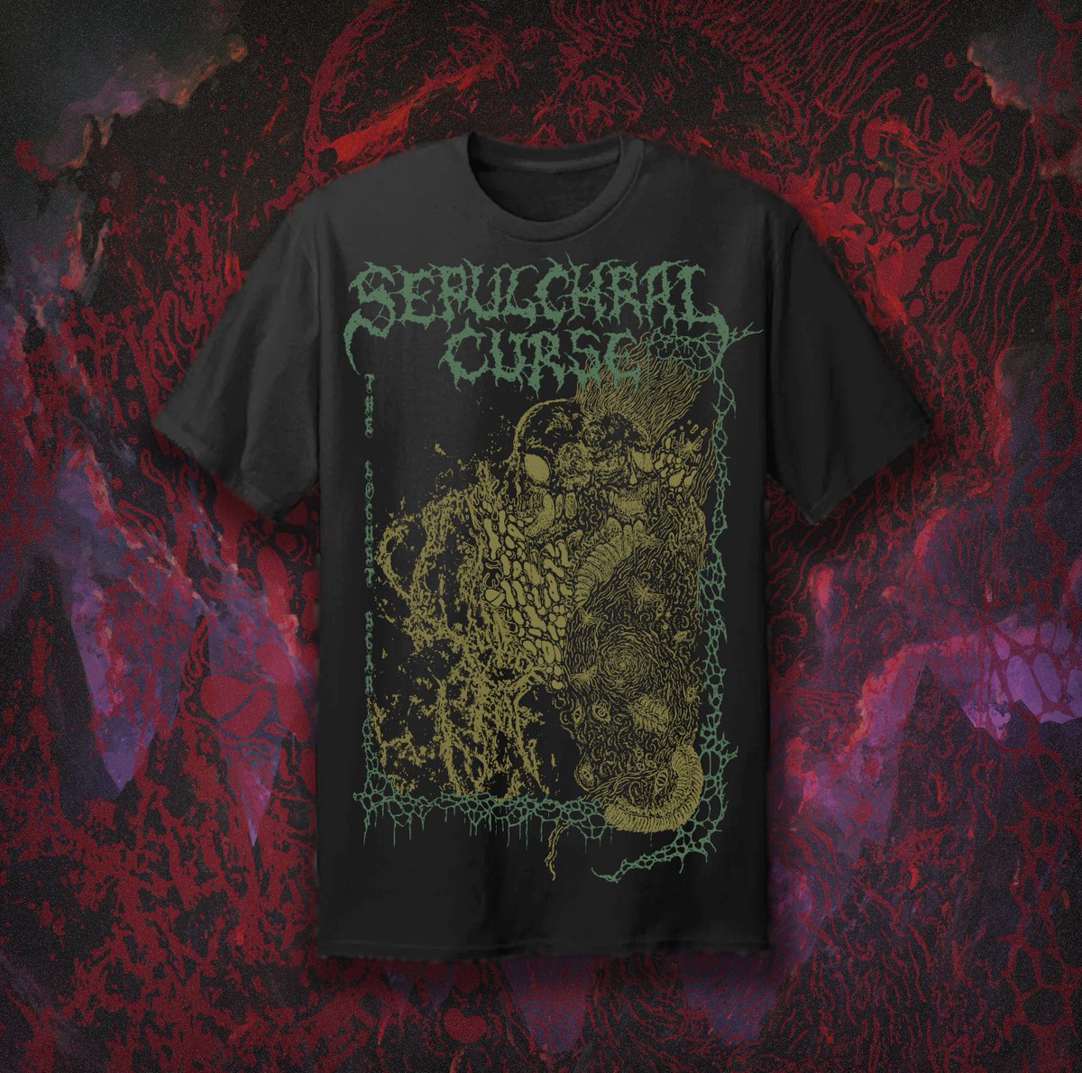 What better way to begin the week than new merch? Brand new "The Locust Scar" t-shirt out now! These are 100% DIY thanks to the courtesy of Rob from Cumbeast. Art done by our own talented Niilas! Get yours NOW!

sepulchralcurse.bandcamp.com/merch/the-locu…