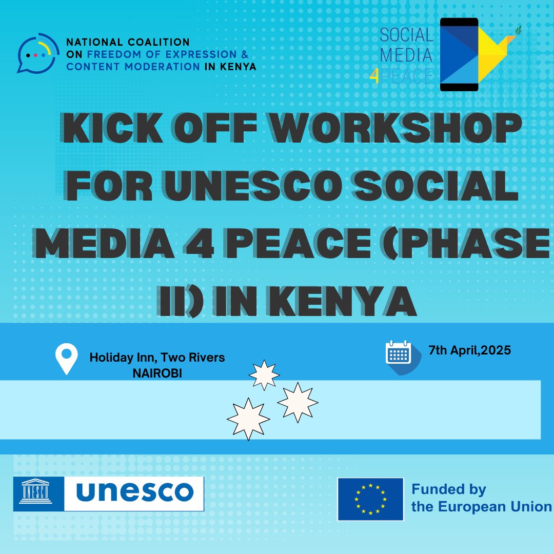 FECoMo Kenya (@fecomo_kenya) on Twitter photo 🎉Exciting news!
The #SocialMedia4Peace (Phase II) Kick-Off Workshop is happening today– 7th April 2025 in Nairobi!
🌍 We’re proud to be part of this effort with <a href="/UnescoEast/">UNESCO Eastern Africa</a> to foster safer, inclusive, and rights-respecting digital spaces.
#SM4Peace 🎉Exciting news!
The #SocialMedia4Peace (Phase II) Kick-Off Workshop is happening today– 7th April 2025 in Nairobi!
🌍 We’re proud to be part of this effort with <a href="/UnescoEast/">UNESCO Eastern Africa</a> to foster safer, inclusive, and rights-respecting digital spaces.
#SM4Peace