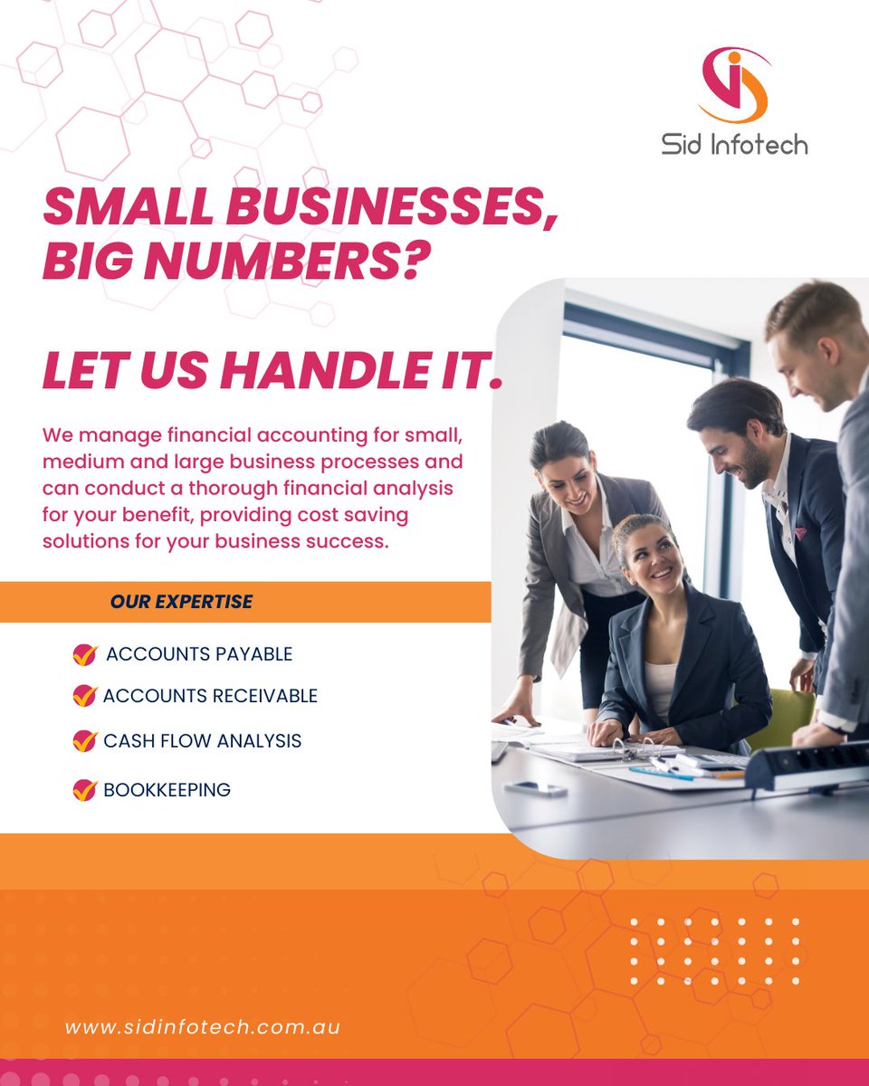 📊 Small business, big numbers? Let Sid InfoTech handle your financial accounting, from accounts payable to cash flow analysis. Focus on growth while we manage the numbers! 💼
#BusinessAccounting #FinancialServices #SmallBusiness #SidInfoTech