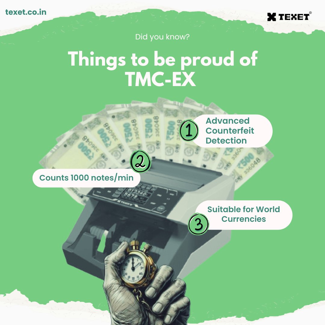 texetinfo's tweet image. Garv karo TMC-EX par!
1000 notes/min, fake note alert &amp;amp; world currency ready!
Manual ginti ka zamaana gaya, ab smart ka time hai!
#TMCEX #CashCountingMachine #SmallBusinessIndia