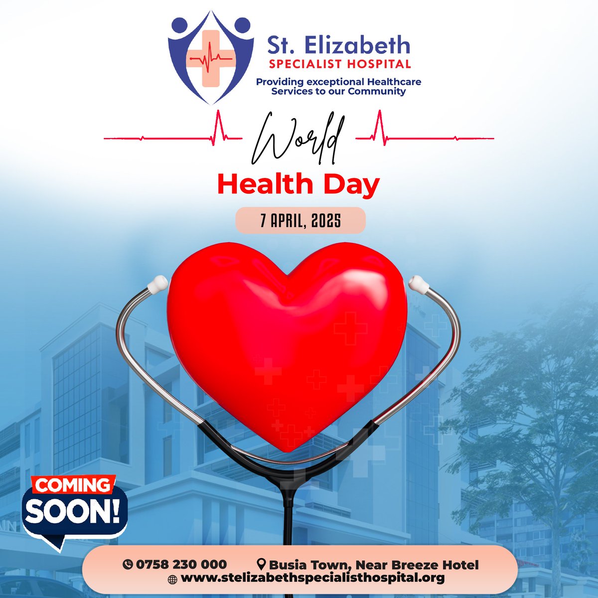 Seshopital's tweet photo. As we mark World Health Day, we reaffirm our commitment to exceptional healthcare—coming soon to Busia Town. St. Elizabeth Specialist Hospital is almost here, and we can't wait to serve you
#busia #healthday2025 #bungoma #Kakamega #kisumu https://t.co/TJfIZDk4Xu