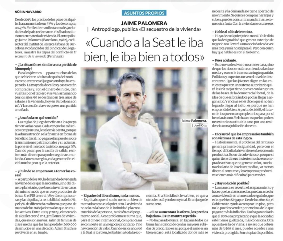 “Cuando a la Seat le iba bien, le iba bien a todos. Cuando le va bien a Blackstone, unos pocos ganan y muchos pierden”. 

Muy buen entrevista de El Periódico sobre El Secuestro de la Vivienda.

elperiodico.com/es/opinion/202…