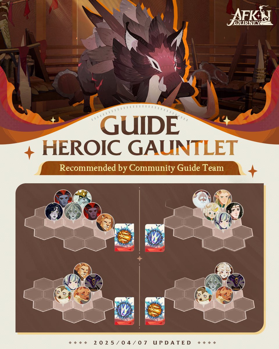 AFK_Journey's tweet image. Prepare to face the Sandbeast King in Heroic Gauntlet!
Unleash your strategic prowess with our ultimate guide and conquer the challenge for all the rewards! 💪✨
Note: This guide is from the Community Guide Team.

#AFKJourney #AFKJourneyGuide
