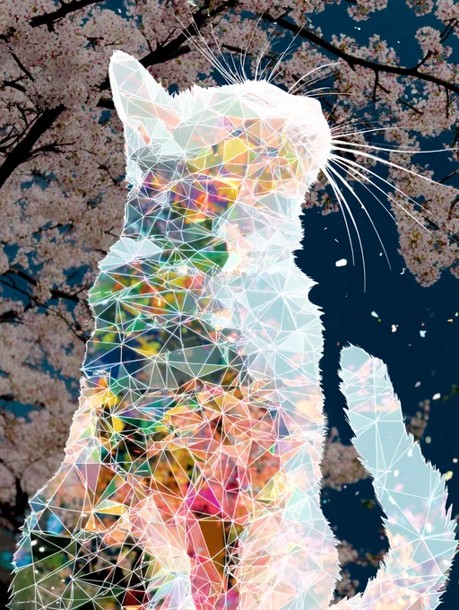 夜桜と猫 