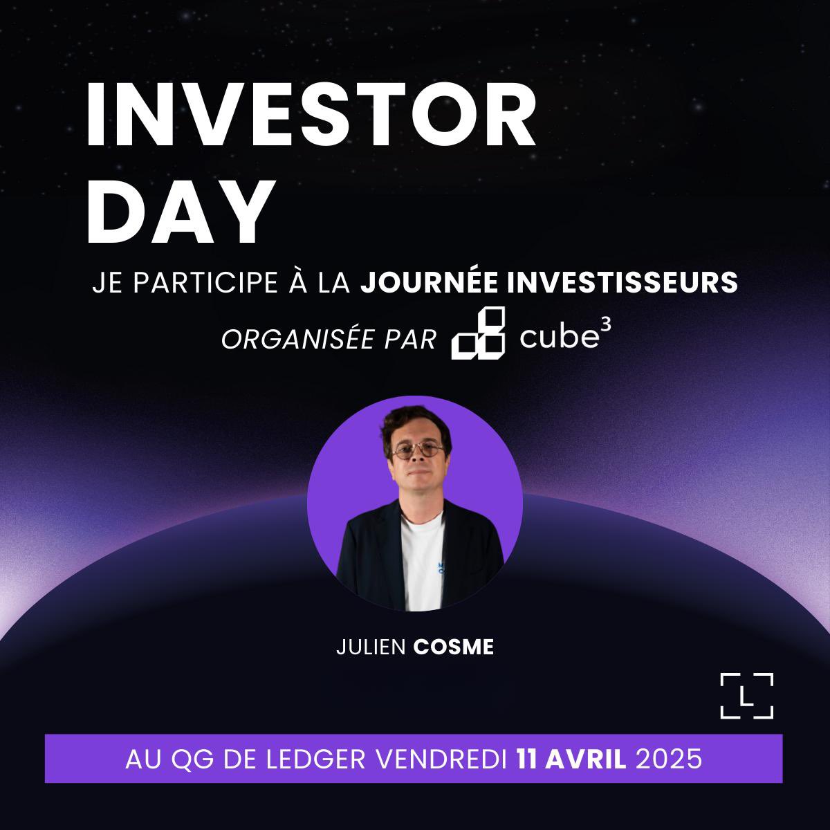Je serai au QG de <a href="/Ledger/">Ledger</a>, invité par <a href="/joincube3/">Cube</a> à l’Investor Day, pour révéler un projet qui remet l’humain au cœur d’un sujet trop souvent accaparé par la finance.
Pour s’inscrire : le lien est en commentaire. Hâte de vous y retrouver.