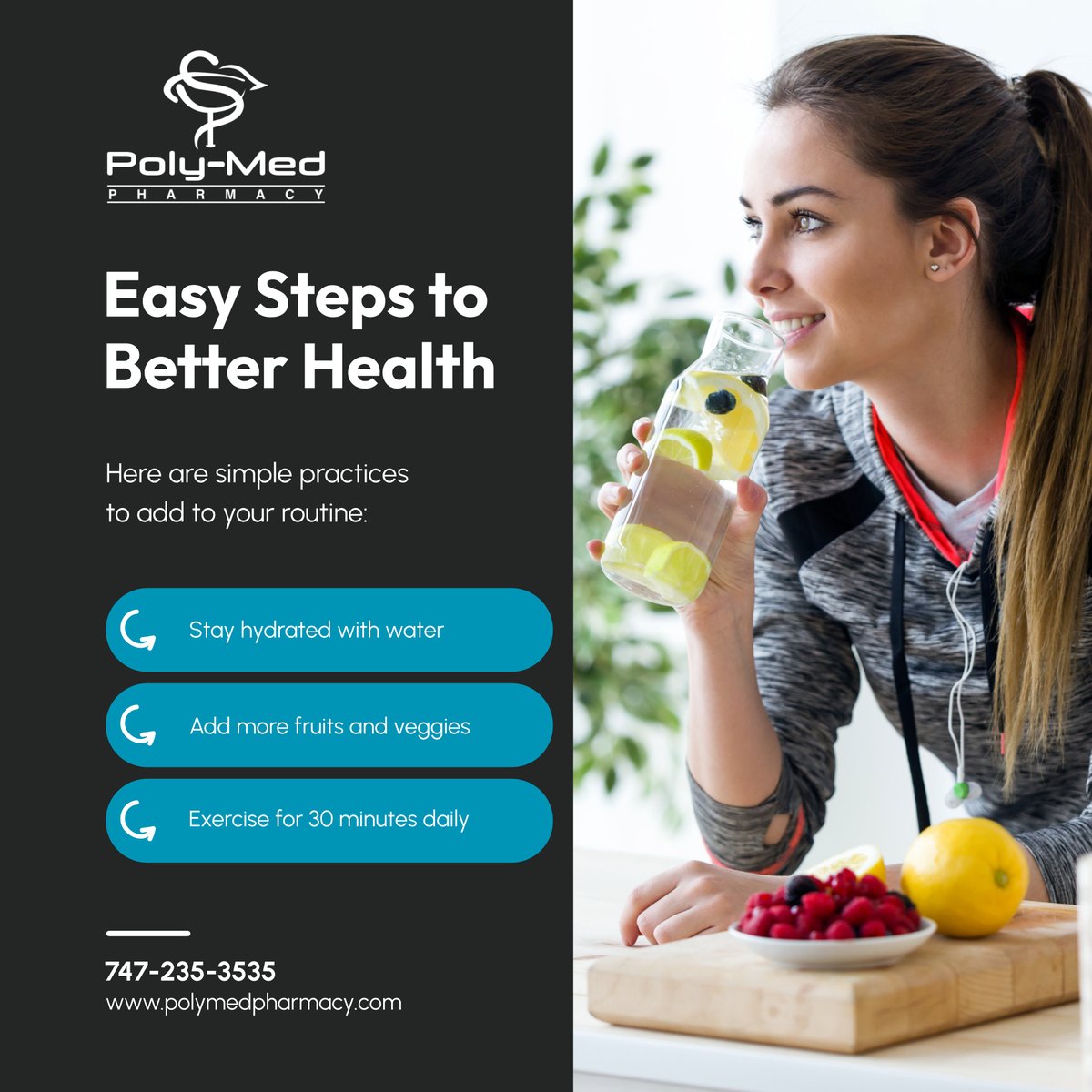 poly_med's tweet photo. A healthier you starts with small steps! 

By adding these simple habits to your day, you can make a big difference in your overall well-being. Start now for a brighter future! 

#HealthyLiving #Pharmacy #NorthridgeCA https://t.co/oKG7xPQVKT