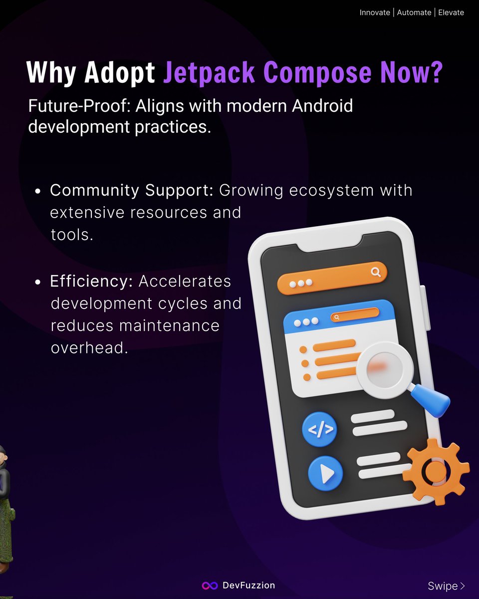 devfuzzion's tweet image. Jetpack Compose is changing Android UI in 2025.
faster builds, cleaner code, and smooth cross-device support. Less boilerplate, better performance, and future ready. Now's the time to adopt it.
#JetpackCompose #AndroidDev #MobileDevelopment #appdev
#softwaredeveloper #Software
