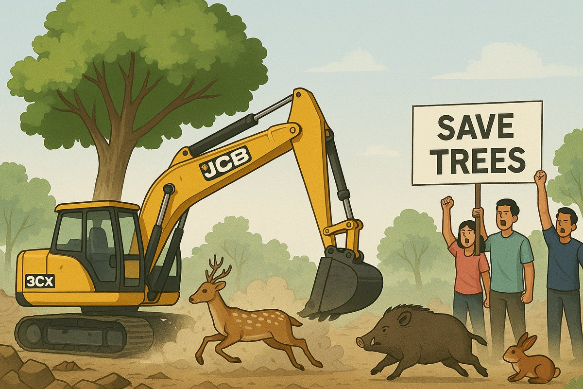 JCBs were cutting trees. Animals ran to save their homes. Hyderabad University students protested. The Supreme Court stopped the destruction. Together, they saved the forest.

#SaveHCUBioDiversity