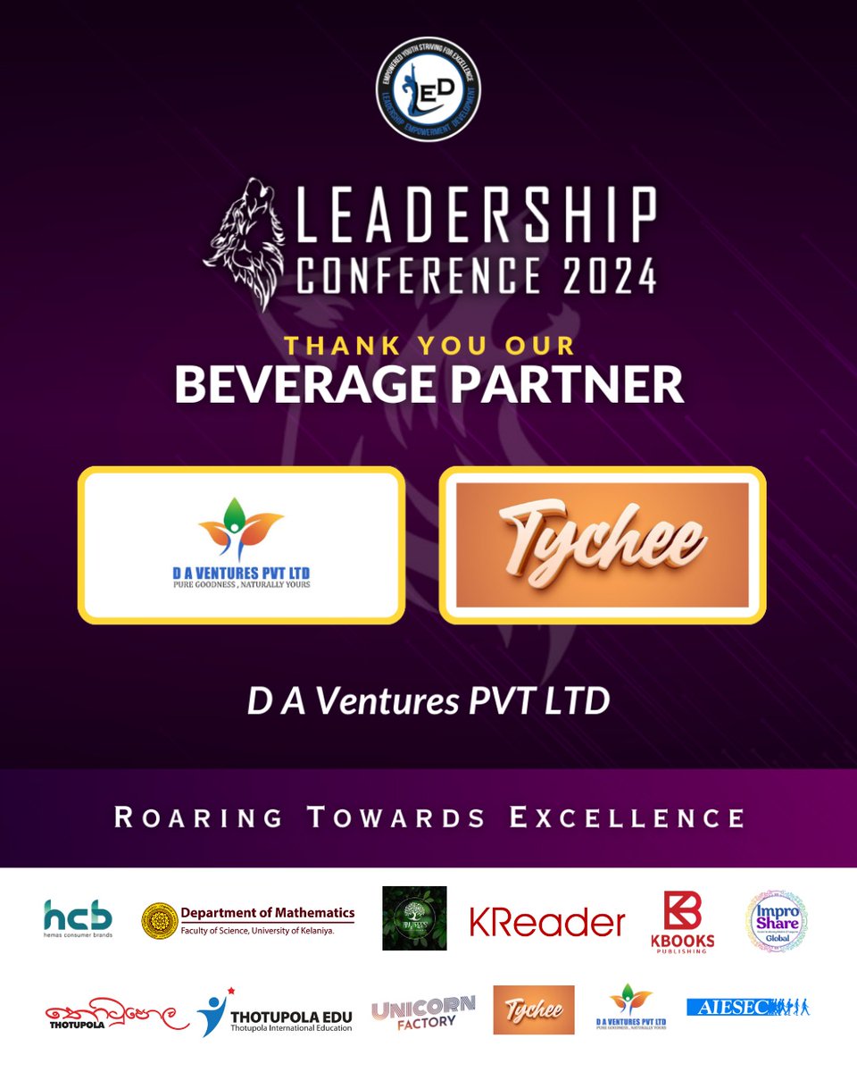 ledkln's tweet image. A Huge Thank You to Our Beverage Partner: D.A. Ventures PVT LTD of Leadership Conference 2024.

Stay connected with D A Ventures PVT LTD via,
Daventurespvn.com

#DAVenturesPVTLTD
#LC2024_LEDKLN
#UOK