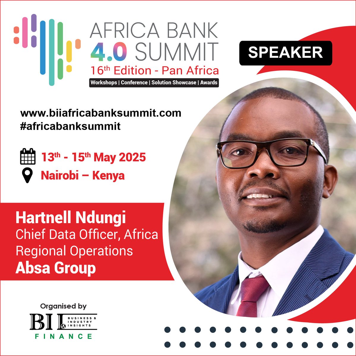 Hartnell Ndungi from Absa Group is joining us at the 16th Africa Bank 4.0 Summit - Pan Africa for Digital Leaders Panel -Harnessing Data for Digital Transformation: Catalyzing Innovation and Personalization in Banking.

Lock your seat: biiafricabanksummit.com/register.

#africabanksummit