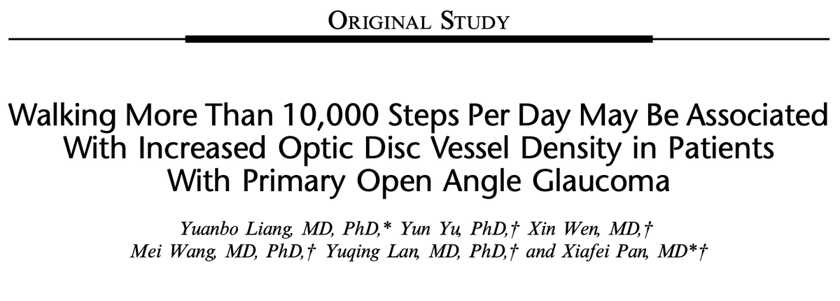 New study from the Journal of Glaucoma says, increasing daily steps, particularly exceeding 10,000 steps, may potentially enhance ocular blood flow.

Hope all glaucoma patients are exercising regularly.

#eye #glaucoma
