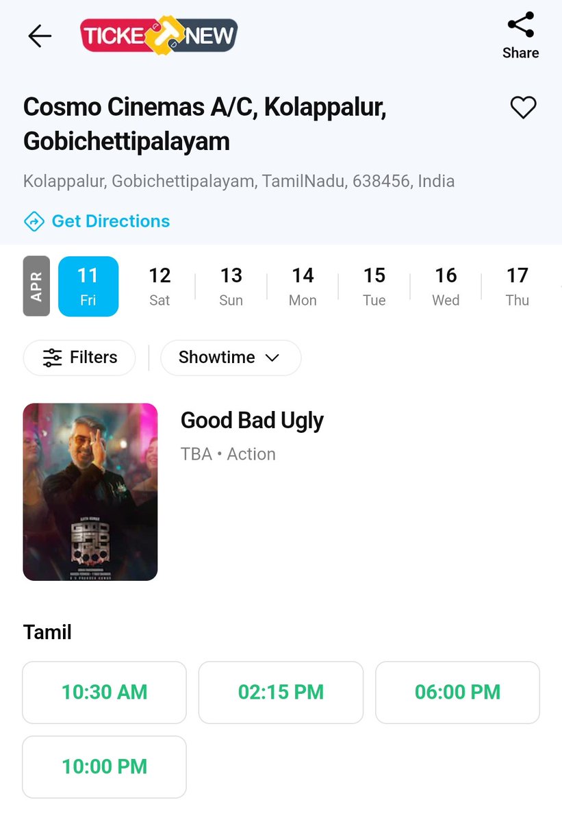 Cosmo Cinemas Kolappalur (@kolappalurcosmo) on Twitter photo #GoodBadUgly
BOOKINGS OPEN NOW‼️💥
<a href="/KolappalurCosmo/">Cosmo Cinemas Kolappalur</a> A/C | 2K DOLBY 7.1
FDFS @ 09:00 AM
Online <a href="/TicketNew/">TicketNew</a> <a href="/lifeindistrict/">District</a>🎟️
<a href="/Haricosmo/">HARI</a>
#Ajithkumar𓃵 <a href="/trishtrashers/">Trish</a>
<a href="/Adhikravi/">Adhik Ravichandran</a> @romeopictures_
<a href="/mynameisraahul/">raahul</a> <a href="/MythriOfficial/">Mythri Movie Makers</a>
<a href="/TFC_mass/">AJITH FANS COMMUNITY</a> <a href="/TrollywoodX/">Trollywood 𝕏</a>
<a href="/ajithFC/">Ajith</a> <a href="/siddhu_viva/">CineMinds</a>
<a href="/Ak_Trends/">AK TRENDS</a> #GoodBadUgly
BOOKINGS OPEN NOW‼️💥
<a href="/KolappalurCosmo/">Cosmo Cinemas Kolappalur</a> A/C | 2K DOLBY 7.1
FDFS @ 09:00 AM
Online <a href="/TicketNew/">TicketNew</a> <a href="/lifeindistrict/">District</a>🎟️
<a href="/Haricosmo/">HARI</a>
#Ajithkumar𓃵 <a href="/trishtrashers/">Trish</a>
<a href="/Adhikravi/">Adhik Ravichandran</a> @romeopictures_
<a href="/mynameisraahul/">raahul</a> <a href="/MythriOfficial/">Mythri Movie Makers</a>
<a href="/TFC_mass/">AJITH FANS COMMUNITY</a> <a href="/TrollywoodX/">Trollywood 𝕏</a>
<a href="/ajithFC/">Ajith</a> <a href="/siddhu_viva/">CineMinds</a>
<a href="/Ak_Trends/">AK TRENDS</a>